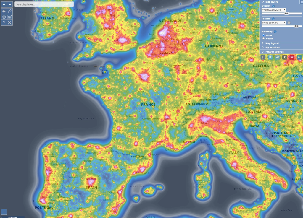 Light pollution map
