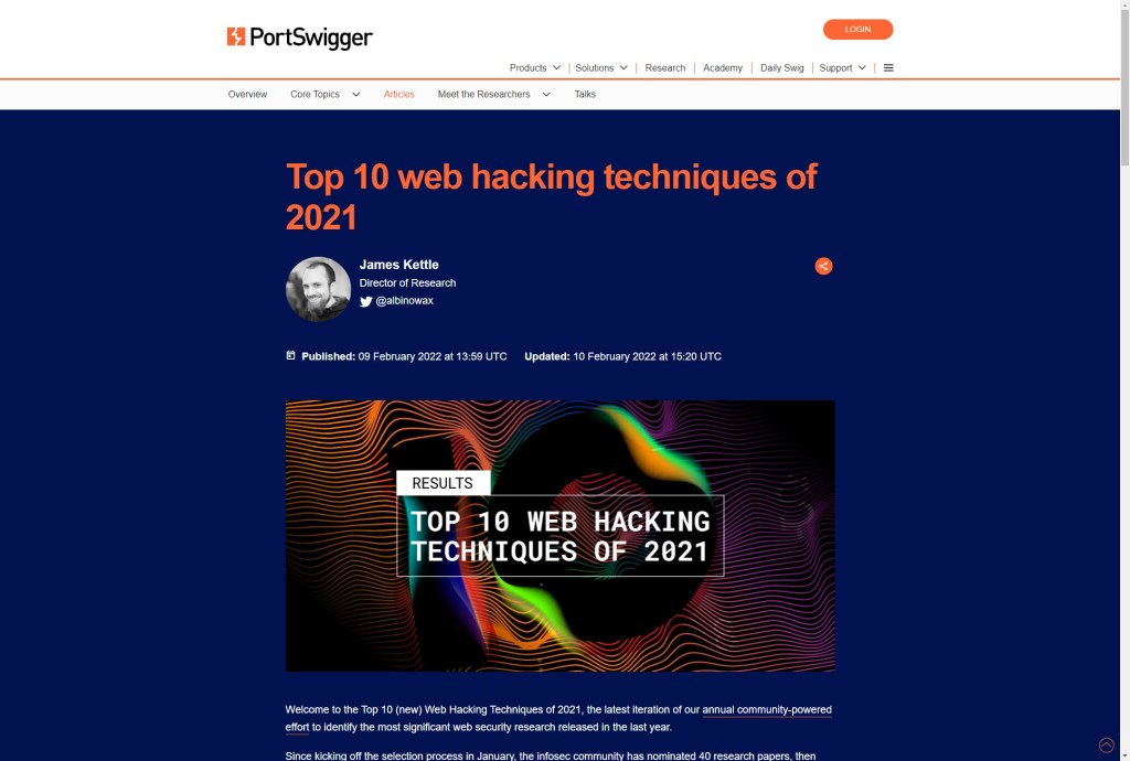 Top 10 web hacking techniques of&nbsp;2021