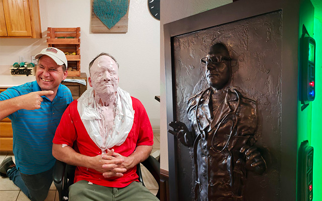 Pour Noël, il fabrique une réplique grandeur nature du bloc de carbonite à l&rsquo;effigie de son&nbsp;ami