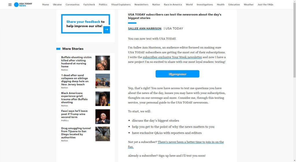 Les abonnés de USA TODAY peuvent envoyer des SMS à la salle de rédaction sur les principaux sujets du&nbsp;jour