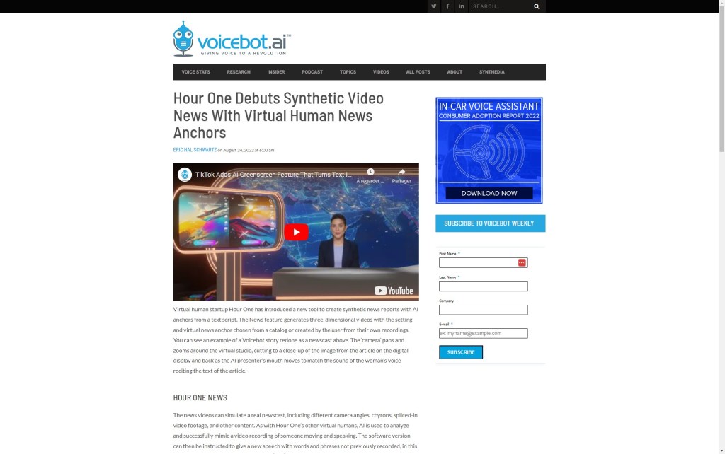 Hour One Debuts Synthetic Video News With Virtual Human News&nbsp;Anchors