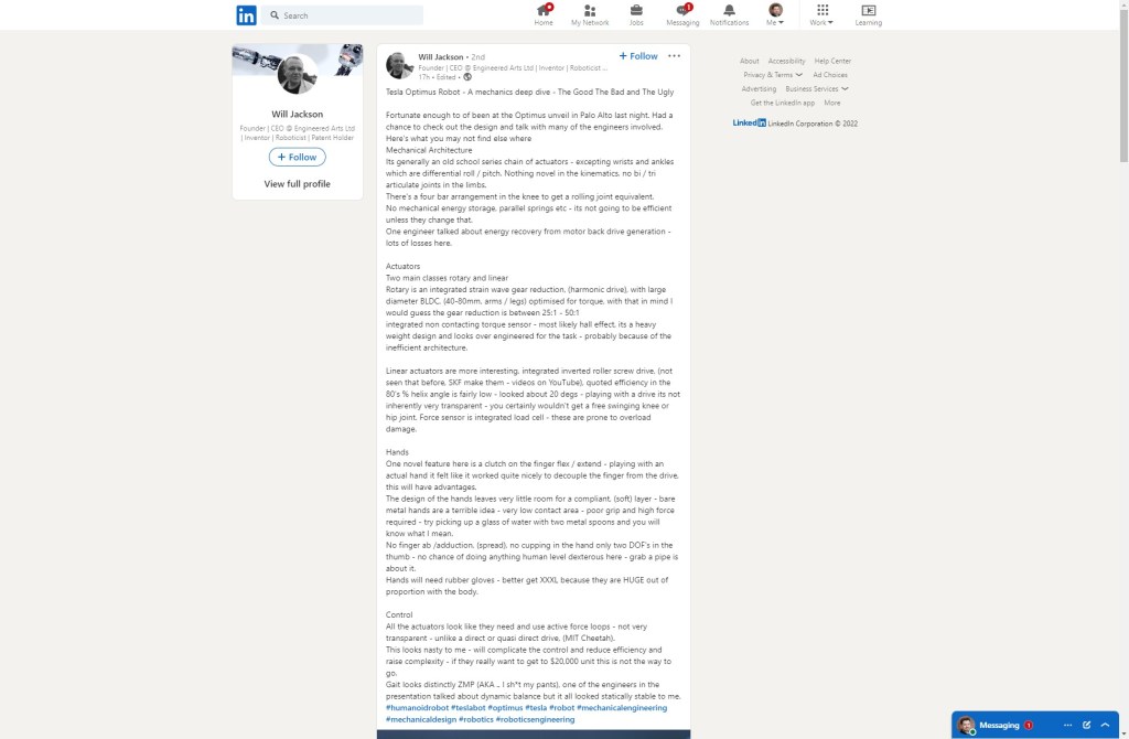 Tesla Optimus Robot – A mechanics deep dive – The Good The Bad and The&nbsp;Ugly