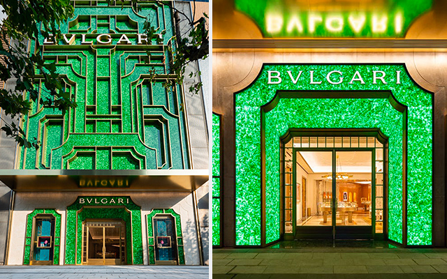 Une façade Bulgari composée de bouteilles de Champagne&nbsp;recyclées