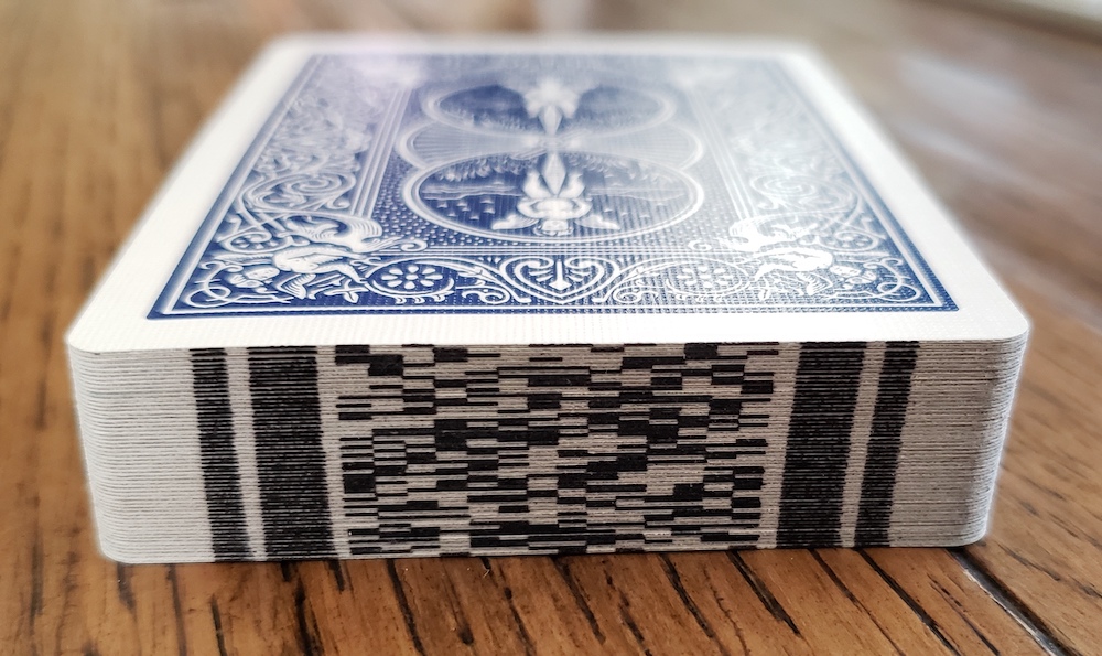 Scanner for decks of cards with bar codes printed on card&nbsp;edges