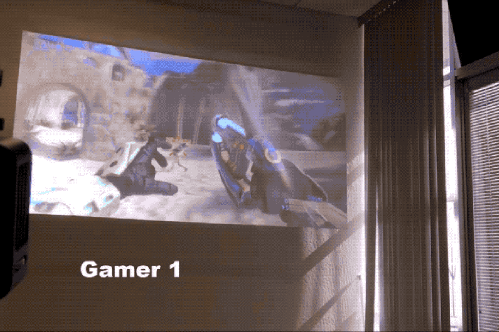 This projector screen lets two gamers see different perspectives at the same&nbsp;time