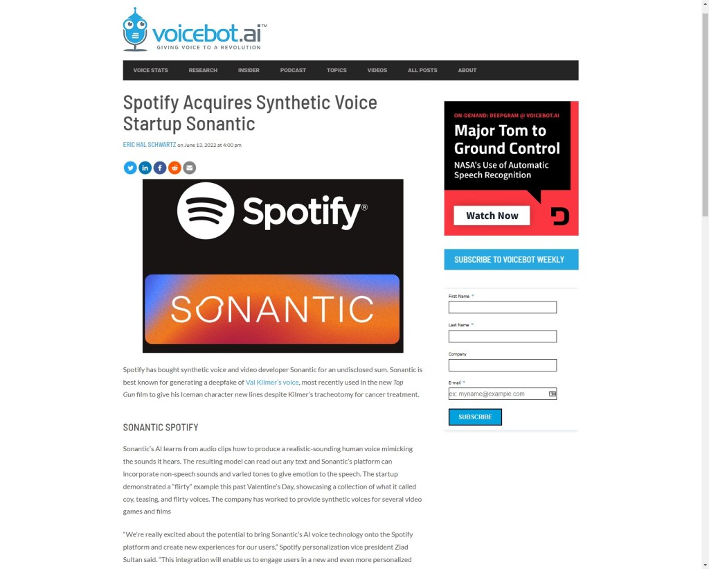 Spotify Acquires Synthetic Voice Startup&nbsp;Sonantic