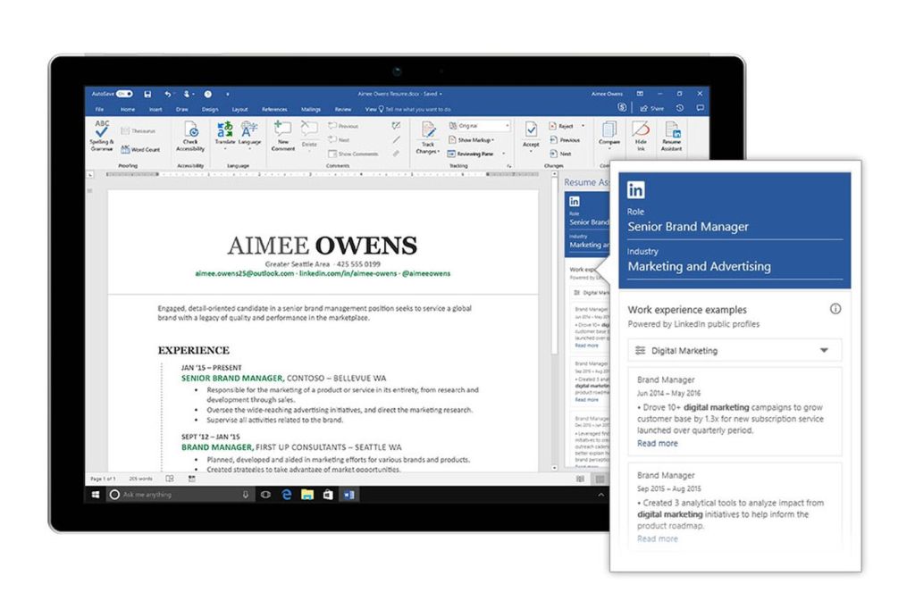 Microsoft integrates LinkedIn with Word to help you write a&nbsp;resume