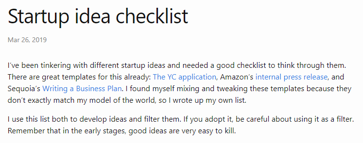 Startup idea checklist
