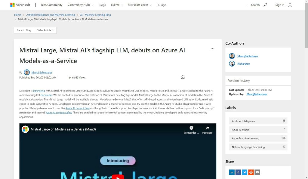 Mistral Large now available on&nbsp;Azure